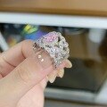 wholesale S925 Sterling Silver Lace Wheat Ring for Women, Italian Buccellati Craftsmanship, Vintage Palace Style Openwork with Pink Diamond-0-1