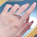wholesale S925 Sterling Silver Full Diamond Pearl Crossover Ring for Women, Celebrity Same Style, by Mu Jing-0-3