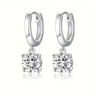 wholesale S925 Sterling Silver European and American Best-Selling Ear Clips for Women, Large and Elegant, Versatile and Sophisticated Earrings-1 carat + 1 carat (zircon) earrings