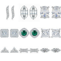 wholesale 925 Sterling Silver European and American Fashion Bow Pearl Earrings for Women, Crown Heart-shaped Zircon Love Earrings Wholesale-TLED115>925 silver