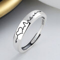 wholesale S925 Sterling Silver Chao Sheng Heartbeat Valentine's Day Gift Ring, Minimalist Korean-style Versatile Couple's Index Finger Ring-0-1