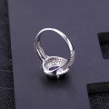 wholesale S925 Sterling Silver Fashion Luxury Round Natural Sapphire Ring for Women, European and American Retro Style Personality Gemstone Ring-0-3