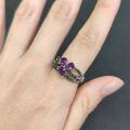 wholesale S925 Sterling Silver Luxury Diopside Ring with Natural Topaz and Amethyst, Autumn and Winter Decorative Hand Jewelry-0-1