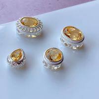 wholesale S925 Sterling Silver with Natural Brazilian Citrine Accessories Spacer Beads for DIY Crystal Bracelet Necklace Pendant Teardrop-2# one