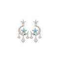 wholesale 925 Sterling Silver Star and Moon Tassel Earrings for Women, Minimalist Stud Earrings, Luxury High-End Feel, Small Design Drop Earrings, Fashion Ear Accessories-0-4