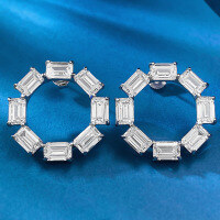 wholesale S925 Silver European and American Light Luxury Geometric Square High-Carbon Diamond Earrings, High-End Cross-Border Earrings-E425 White Diamond &gt;925 Silver