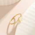 wholesale S925 Sterling Silver Gold-Tone Moonstone Ring with Natural Opal, Trendy Ins Style, Small and Unique Design, Tarnish-Free-0-3