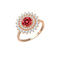 wholesale S925 Sterling Silver Cross-Border Moissanite Sunflower Full Diamond Champagne Gold High-End Fashionable and Elegant Colored Diamond Ring-1 carat (red moissanite) ring size 8