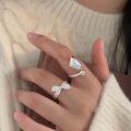 wholesale S925 Sterling Silver Bow Ring for Women, Minimalist, Bohemian-Style, Versatile Heart Ring, Korean New Edition-0-1