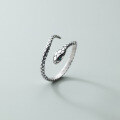 wholesale S925 silver open-ended snake ring with green diamond, Korean retro style, J9923-0-0