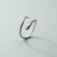 wholesale S925 silver open-ended snake ring with green diamond, Korean retro style, J9923-S925 silver one piece Adjustable opening