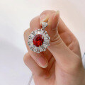wholesale S925 Sterling Silver Europe and America New Red Gemstone 9*11 Necklace Women Choker Necklace Retro Pendant for Women-0-3