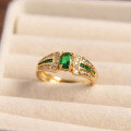 wholesale Metal: 925 Sterling Silver Gold Plated Zhu Zhifang Jewelry New 4*6mm Oval Nano Green Simulated Emerald Ring Women Cross-Border-0-0