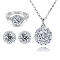 wholesale 925 Sterling Silver Zircon Round Ring Necklace Earrings Set High Quality-Earrings TLED062 925 silver
