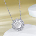 wholesale S925 Silver New Necklace Inlaid with Natural Water Foam Jade High Ice 10mm Cabochon Chalcedony Pendant, Hot Selling Live Broadcast Distribution-0-1