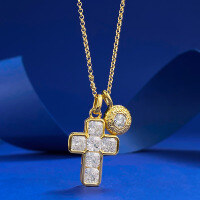 wholesale S925 Silver European and American Style High Carbon Diamond Cross Pendant Fashion Versatile Commuter Telescopic Necklace-N436 Gold &gt; 925 Silver