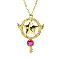 wholesale 925 Silver Wholesale Light Jewelry: Pretty Guardian Sailor Moon & Cardcaptor Sakura Magic Five-Pointed Star Wing Scepter Necklace-0-1