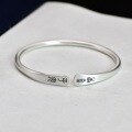 wholesale 999 Silver Open-Ended Small Seal Script "Peace and Joy" Bracelet for Women, Thin Retro Chinese Style Solid Bangle for Students-0-5