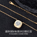 S925 Silver Plated 1-Carat Round Moissanite Pendant Necklace, Vintage Style-0-0