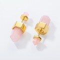 wholesale S925 Sterling Silver Gold-Plated Cross-Border New Fashion Minimalist Natural Pink Crystal Hexagonal Stud Earrings for Women Wholesale-0-2