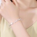 wholesale Metal Material: 925 Silver Love Heart Open Bangle for Women, Trendy Light Luxury Sweet Niche Design Minimalist Bracelet, Douyin Same Style-0-2