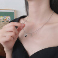 wholesale S925 Sterling Silver Minimalist Three-Dimensional Heart Necklace, Ins Korean-Japanese Style Niche Design Sense Collarbone Chain Women's Jewelry-0-1