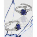 wholesale S925 Sterling Silver Original Niche Design Textured Lapis Lazuli Light Luxury Adjustable Ring for Women-0-1