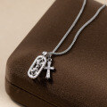 wholesale S925 Silver Nalan Fresh Sweet Niche Design Inlaid Diamond Oval Vajra Cross Necklace Y01876-0-0