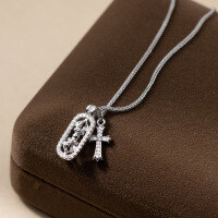 wholesale S925 Silver Nalan Fresh Sweet Niche Design Inlaid Diamond Oval Vajra Cross Necklace Y01876-S925 Silver Necklace 925 Silver