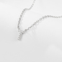 wholesale 925 Sterling Silver 26 Letter Necklace Light Luxury High-End Sense Pendant Necklace with Diamond-Encrusted Letters for Women Cross-Border E-Commerce Jewelry-T-Necklace-Platinum&gt;925 Silver (40+5cm)