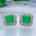 wholesale Metal, Simulated Emerald 7*7 Ear Studs with Full Diamond Surround, Women's Jewelry, Amazon Drop Shipping-0-6