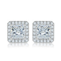 wholesale 925 Sterling Silver Square Zirconia Ear Studs, Niche High-End European and American Style Individualistic Silver Earrings, Wholesale for Women-Platinum 925 silver
