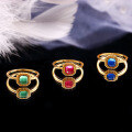wholesale 925 Sterling Silver Japanese Retro Royal Style Square Green Chalcedony Exquisite Carved Red and Blue Ring Elegant Band-0-1