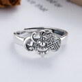 wholesale S925 Sterling Silver Retro Ethnic Lotus Pattern Creative Adjustable Open "Fu" Character Tassel Ring for Women-0-1