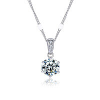 wholesale S925 Sterling Silver Classic Six-Prong Moissanite Necklace Women's Minimalist Design High-End Pendant Collarbone Chain Wholesale-Moissanite necklace (DZ013553-2)  925 silver