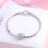 wholesale S925 Sterling Silver Creative Heart-shaped Zircon Pendant Korean Fashion Silver Jewelry Necklace Personality Minimalist Beaded Cross-border New Product-Beads 925 Silver