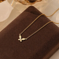 wholesale 925 Sterling Silver Full Zircon Butterfly Necklace For Women, Minimalist And Versatile Pendant, Small Design, Fashionable Collarbone Chain Trend-A3729-Gold 925 Silver