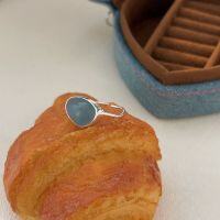 wholesale S925 Sterling Silver Chalcedony Ring for Women, Japanese and Korean New Style Minimalist Fashion Understated Ellipse Open Adjustable Ring-Sterling silver