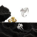 wholesale S925 Sterling Silver Hollow Bow Ring for Women, Minimalist Style, Small and Unique, Ins Aesthetic, Elegant Adjustable Silver Ring-0-1