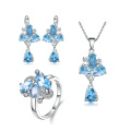 wholesale S925 Silver Natural Topaz Personality Jewelry Set with Gemstone Ring Necklace Earrings Three-Piece Suite-0-4