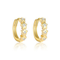 wholesale S925 Sterling Silver Geometric Square Earrings With Star-shaped Zircon, Fashionable And Light Luxury,。-E5007-Gold/Pair 925 Silver