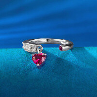wholesale Metal Material 925 Silver, 5*5mm Heart-shaped Openable Ring Minimalist Band, Zhuo Zhifan Jewelry New Release Live-K077 Red Diamond Heart Ring Adjustable opening