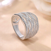 wholesale 18K Gold Plated Sterling Silver Cross-Border New Moissanite Row Ring Wavy Hollow-Out Vintage Dewdrop Edge Moissanite Ring-Platinum US size 6