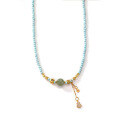 wholesale Vintage Natural Pearl Turquoise Hetian Jade Gourd Necklace for Women, Spring Summer Collarbone Chain, Light Luxury National Trend Style Necklace-0-4
