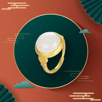 wholesale S925 sterling silver adjustable ring with jade-like design, classic Chinese style featuring auspicious Ruyi patterns, women's jewelry-Gold ring>Adjustable opening
