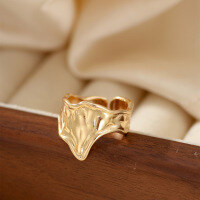 wholesale 925 Sterling Silver Irregular Lava Ring for Women, Trendy Ins Retro Textured Metal Adjustable Open Ring-xb456 copper plated gold color opening adjustable