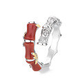 wholesale S925 Sterling Silver Vintage Bamboo Knot Style Inlaid with Southern Red Agate Ring, Artistic Ethnic Fashion Index Finger Ring-0-4