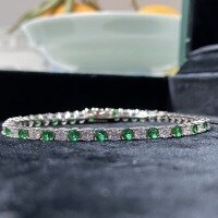 wholesale S925 Sterling Silver Cross-Border Colored Zircon Chain Unisex Wearable Tennis Chain Rainbow Prong-Set Diamond Chain Wholesale-High Carbon Diamond-Green and White-SL027 15CM
