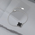 wholesale S925 Sterling Silver European and American Cross-Border Hot Selling Black Agate Four-Leaf Clover Collarbone Necklace Wholesale Ins High-End Feeling Jewelry-0-2
