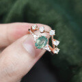 wholesale S925 sterling silver gold-plated, niche design natural moss agate ring, unique moss gemstone ring, colorfast-0-3